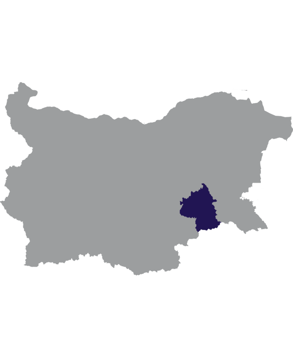 Landkaart Bulgarije grijs met oblast Jambol donkerblauw op transparante achtergrond - 600 * 733 pixels